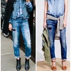 Madewell Slim Boy Jean Women's Waist 30 Mid Rise Breakers Wash Distressed Denim